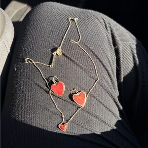 Kendra Scott Gold and Red Heart Jewelry Set